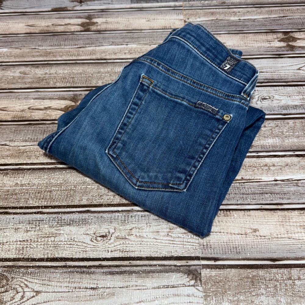 7 For All Mankind High Waist Ankle Skinny Jeans Womens 28 Blue Denim Stretch